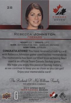 2017 Upper Deck Team Canada Juniors - Canada Jerseys #28 Rebecca Johnston Back