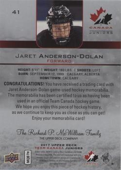 2017 Upper Deck Team Canada Juniors - Canada Jerseys #41 Jaret Anderson-Dolan Back