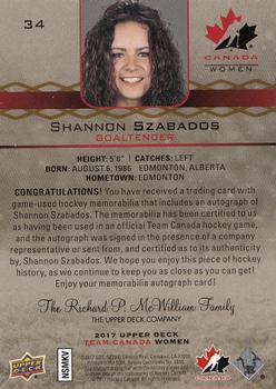 2017 Upper Deck Team Canada Juniors - Premium Materials Autographs #34 Shannon Szabados Back