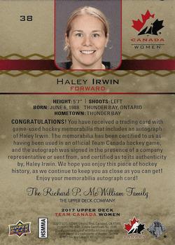 2017 Upper Deck Team Canada Juniors - Premium Materials Autographs #38 Haley Irwin Back