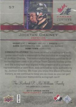 2017 Upper Deck Team Canada Juniors - Premium Materials Autographs #57 Jocktan Chainey Back