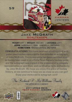 2017 Upper Deck Team Canada Juniors - Premium Materials Autographs #59 Jacob McGrath Back