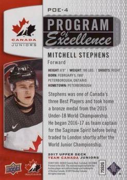 2017 Upper Deck Team Canada Juniors - Program of Excellence #POE-4 Mitchell Stephens Back