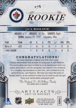 2017-18 Upper Deck Artifacts - Auto Material Silver #178 Jack Roslovic Back