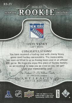 2017-18 Upper Deck Artifacts - Year One Rookie Sweaters #RS-JV Jimmy Vesey Back