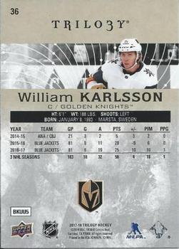 2017-18 Upper Deck Trilogy #36 William Karlsson Back