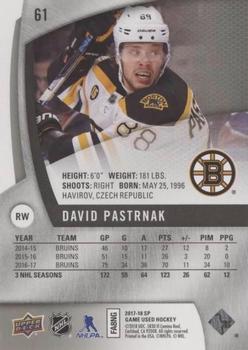 2017-18 SP Game Used #61 David Pastrnak Back