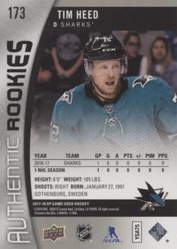 2017-18 SP Game Used #173 Tim Heed Back