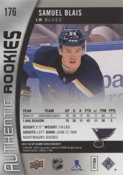 2017-18 SP Game Used #176 Samuel Blais Back