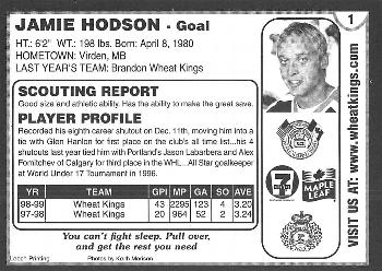 1999-00 McDonald's Brandon Wheat Kings (WHL) #NNO Jamie Hodson Back