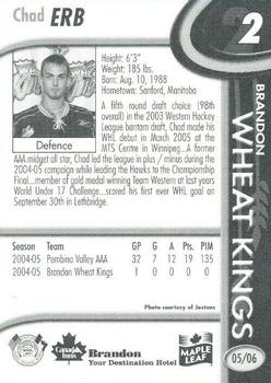 2005-06 Systek Brandon Wheat Kings (WHL) #NNO Chad Erb Back