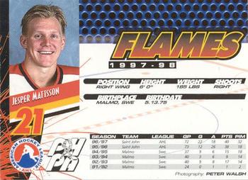 1997-98 Saint John Flames (AHL) #NNO Jesper Mattsson Back