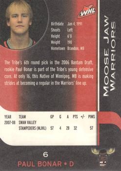 2008-09 Sobeys Moose Jaw Warriors (WHL) #3 Paul Bonar Back