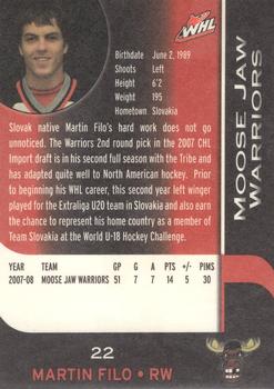 2008-09 Sobeys Moose Jaw Warriors (WHL) #7 Martin Filo Back