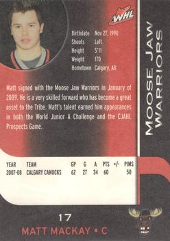 2008-09 Sobeys Moose Jaw Warriors (WHL) #14 Matt Mackay Back