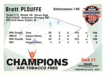 2007-08 Grandstand US Celluar Tri-City Americans (WHL) #1 Brett Plouffe Back