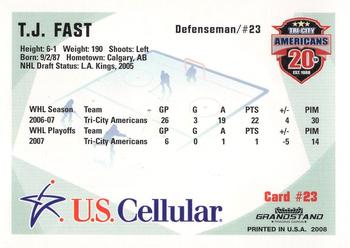 2007-08 Grandstand US Celluar Tri-City Americans (WHL) #23 T.J. Fast Back