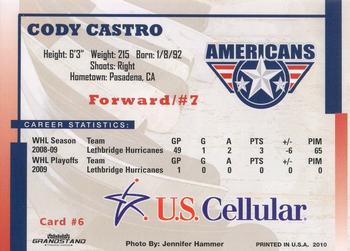 2009-10 Grandstand Tri-City Americans (WHL) #6 Cody Castro Back