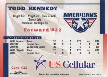 2009-10 Grandstand Tri-City Americans (WHL) #22 Todd Kennedy Back