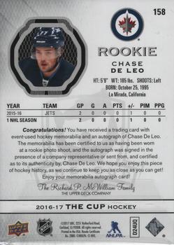 2016-17 Upper Deck The Cup #158 Chase De Leo Back