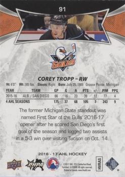 2016-17 Upper Deck AHL - Green #91 Corey Tropp Back