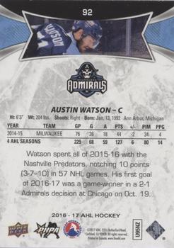 2016-17 Upper Deck AHL - Green #92 Austin Watson Back
