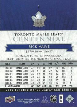 2017 Upper Deck Toronto Maple Leafs Centennial #1 Rick Vaive Back