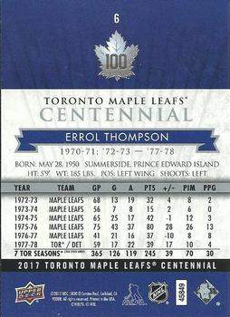 2017 Upper Deck Toronto Maple Leafs Centennial #6 Errol Thompson Back