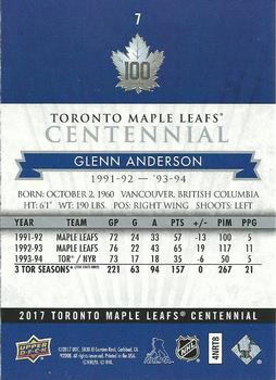 2017 Upper Deck Toronto Maple Leafs Centennial #7 Glenn Anderson Back