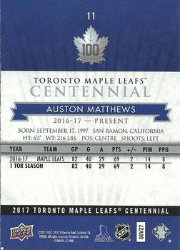 2017 Upper Deck Toronto Maple Leafs Centennial #11 Auston Matthews Back