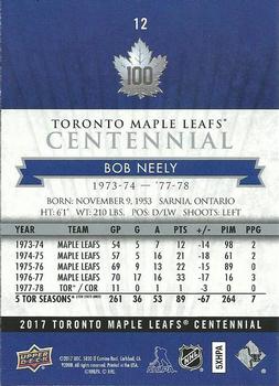 2017 Upper Deck Toronto Maple Leafs Centennial #12 Bob Neely Back