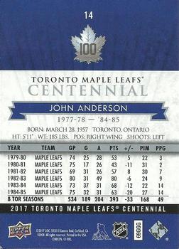 2017 Upper Deck Toronto Maple Leafs Centennial #14 John Anderson Back