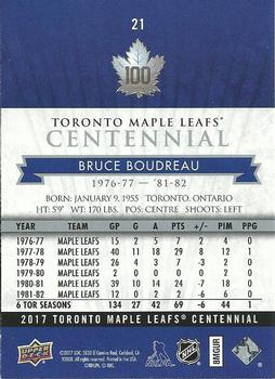 2017 Upper Deck Toronto Maple Leafs Centennial #21 Bruce Boudreau Back