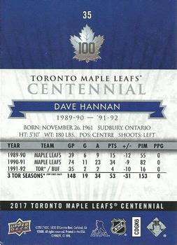 2017 Upper Deck Toronto Maple Leafs Centennial #35 Dave Hannan Back