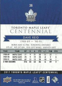 2017 Upper Deck Toronto Maple Leafs Centennial #36 Dave Reid Back