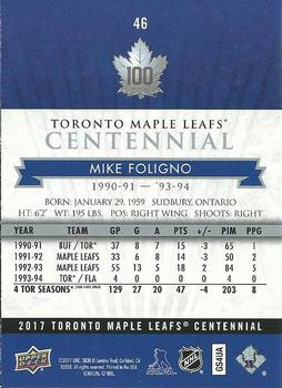 2017 Upper Deck Toronto Maple Leafs Centennial #46 Mike Foligno Back