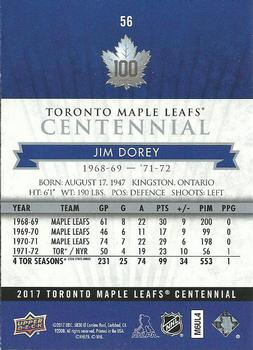 2017 Upper Deck Toronto Maple Leafs Centennial #56 Jim Dorey Back