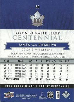2017 Upper Deck Toronto Maple Leafs Centennial #59 James van Riemsdyk Back