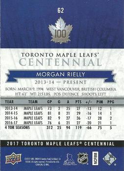 2017 Upper Deck Toronto Maple Leafs Centennial #62 Morgan Rielly Back