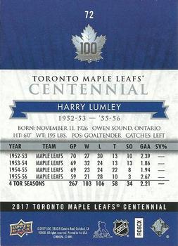 2017 Upper Deck Toronto Maple Leafs Centennial #72 Harry Lumley Back