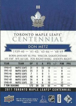 2017 Upper Deck Toronto Maple Leafs Centennial #88 Don Metz Back