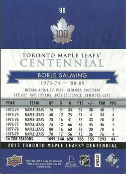 2017 Upper Deck Toronto Maple Leafs Centennial #90 Borje Salming Back