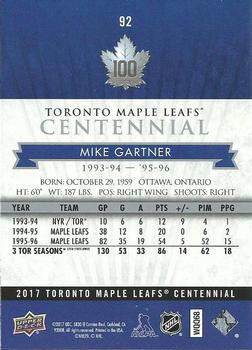 2017 Upper Deck Toronto Maple Leafs Centennial #92 Mike Gartner Back