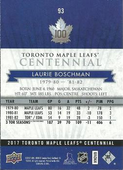 2017 Upper Deck Toronto Maple Leafs Centennial #93 Laurie Boschman Back