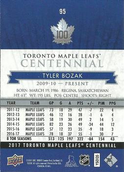 2017 Upper Deck Toronto Maple Leafs Centennial #95 Tyler Bozak Back