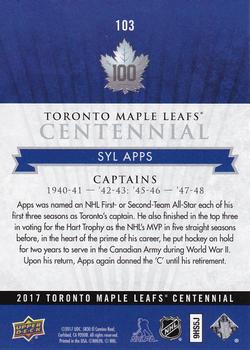 2017 Upper Deck Toronto Maple Leafs Centennial #103 Syl Apps Back