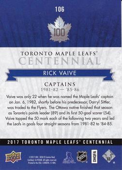 2017 Upper Deck Toronto Maple Leafs Centennial #106 Rick Vaive Back