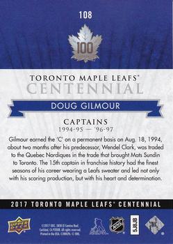 2017 Upper Deck Toronto Maple Leafs Centennial #108 Doug Gilmour Back