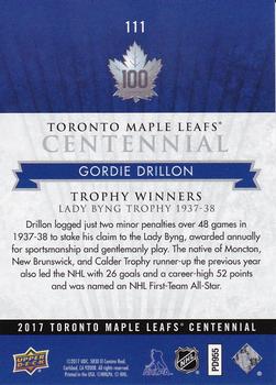 2017 Upper Deck Toronto Maple Leafs Centennial #111 Gordie Drillon Back