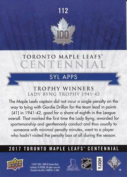 2017 Upper Deck Toronto Maple Leafs Centennial #112 Syl Apps Back